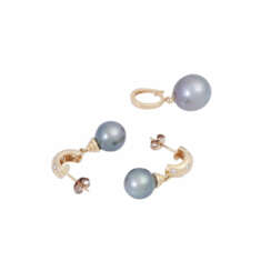 Jewelry set with Tahitian pearls and diamonds total ca. 0,3 ct,