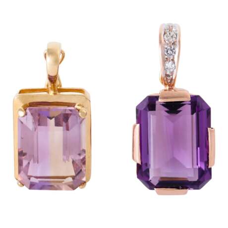 2 clip pendants with amethyst and ametrine, - фото 1