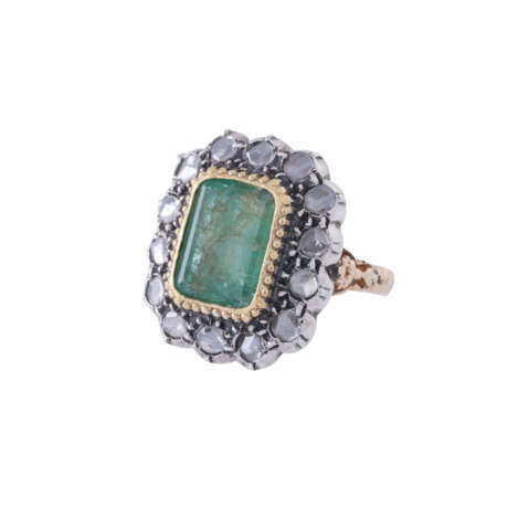 Ring with emerald and diamond roses together ca. 1 ct, - Foto 1