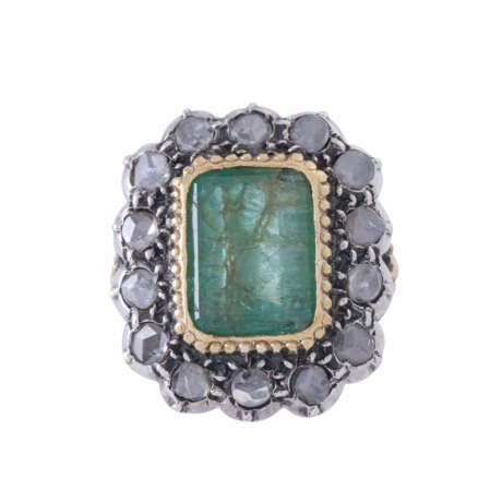 Ring with emerald and diamond roses together ca. 1 ct, - фото 2