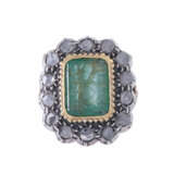 Ring with emerald and diamond roses together ca. 1 ct, - photo 2