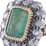 Ring with emerald and diamond roses together ca. 1 ct, - photo 5