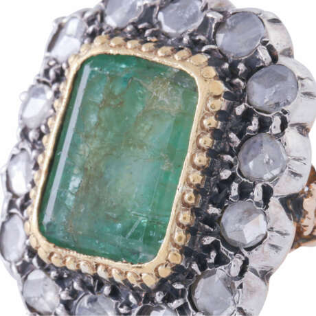 Ring with emerald and diamond roses together ca. 1 ct, - Foto 5