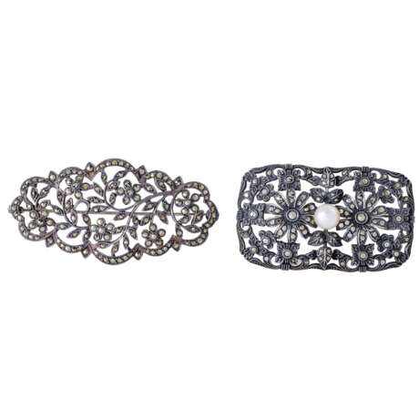 Convolute 2 silver brooches with marcasites - фото 1