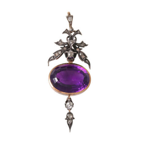 Pendant with amethyst and diamond roses, - Foto 1