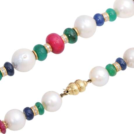 Necklace of South Sea pearls combined with ruby, sapphire, emerald - фото 4