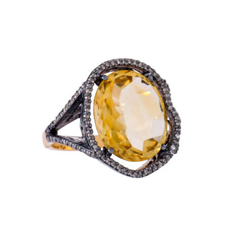 Ring with oval citrine and octagonal diamonds together ca. 0,5 ct, - фото 1