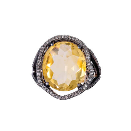 Ring with oval citrine and octagonal diamonds together ca. 0,5 ct, - фото 2