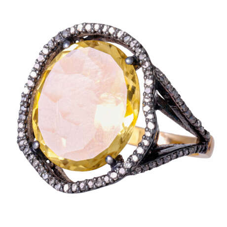 Ring with oval citrine and octagonal diamonds together ca. 0,5 ct, - фото 5