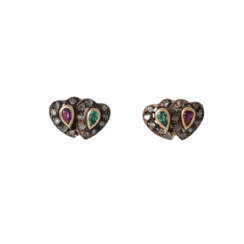 Stud earrings "Hearts" with tourmalines and diamonds total approx. 0.3 ct,