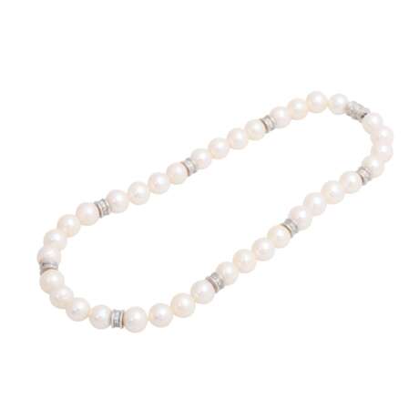 Pearl necklace with diamond rondelles, - фото 3