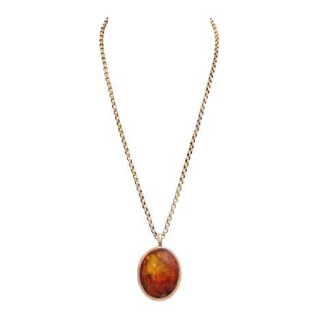 Antique amber medallion on original pea chain, - фото 1