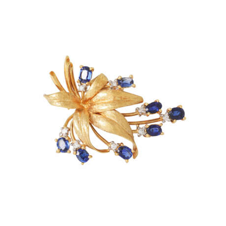 Brooch "Bouquet" with sapphires and octagonal diamonds - фото 1