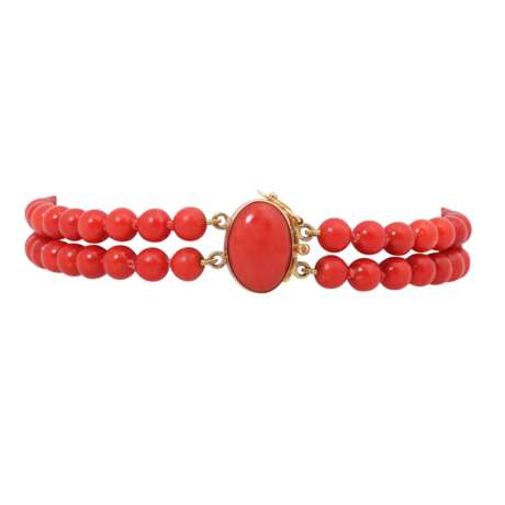 Bracelet 2 rows of coral beads 5 mm, - фото 2