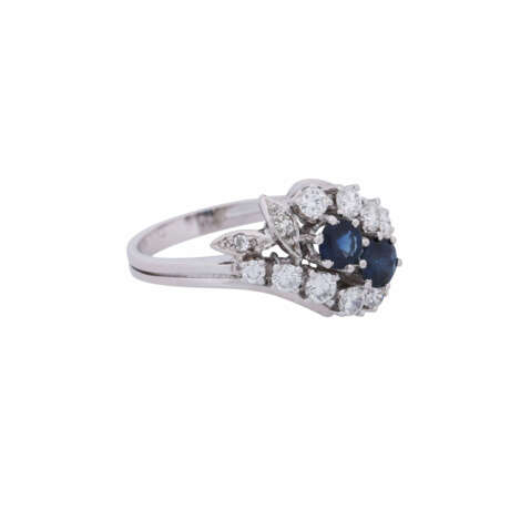 Ring with 2 sapphires comp. ca. 0,8 ct and diamonds comp. ca. 0,5 ct, - Foto 1