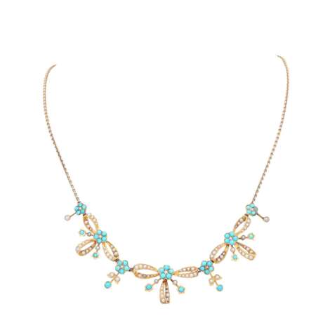 Delicate necklace with small turquoise and seed pearls, - photo 1