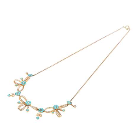 Delicate necklace with small turquoise and seed pearls, - фото 3