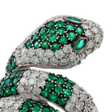 Ring "Snake" with emeralds and diamonds, - фото 5