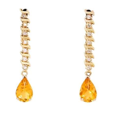 Jewelry set necklace and earrings with diamonds and citrine drops, - фото 5
