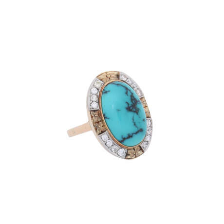 Ring with oval matrix turquoise, 16 octagonal diamonds - photo 1