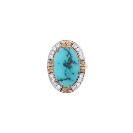 Ring with oval matrix turquoise, 16 octagonal diamonds - Foto 2