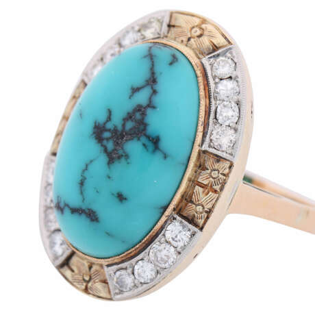 Ring with oval matrix turquoise, 16 octagonal diamonds - Foto 3