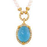 Pearl necklace with aquamarine pendant, - фото 2