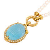 Pearl necklace with aquamarine pendant, - photo 4