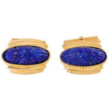 Pair of cufflinks with engraved lapis lazuli bochons, - photo 1