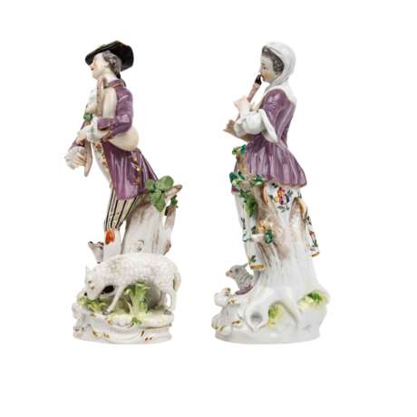 MEISSEN "Musician shepherdess with flute and shepherd with bagpipes" 1814-1860 - Foto 7