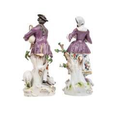 MEISSEN "Musician shepherdess with flute and shepherd with bagpipes" 1814-1860