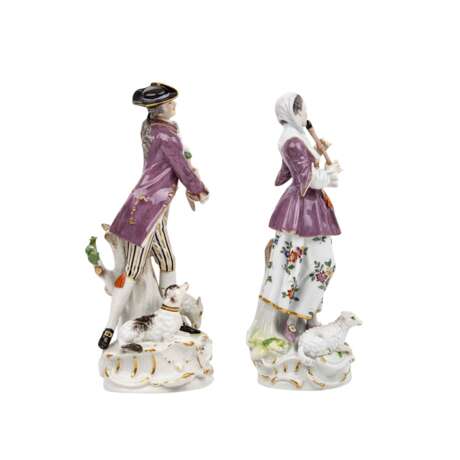 MEISSEN "Musician shepherdess with flute and shepherd with bagpipes" 1814-1860 - Foto 3