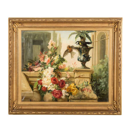 LEDOUX, EUGÈNE (1841-?) "Flower arrangement and birds on a balustrade". - photo 2