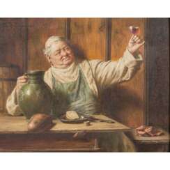 WAGNER, FRITZ (1836-1916) "Monk at the table admiring his wine".