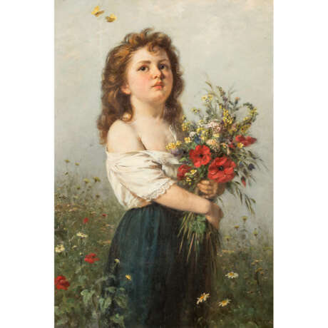 EPP,RUDOLF (1834-1910) "Girl with meadow flowers". - Foto 1