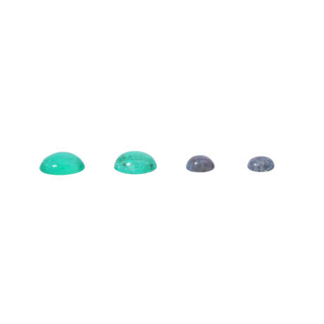 Set of 4 loose oval emerald and tourmaline cabochons, - фото 1