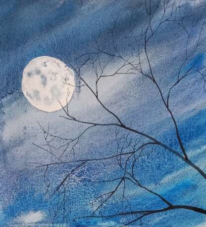 Луна 2 бумага акварель Watercolor Landscape painting Russia 2023 - photo 1