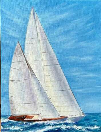 «Регата». Картина масло 15*20 см Canvas on fiberboard Oil painting Realism Marine art Russia 2023 - photo 1