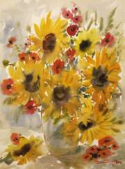 Blumenstrauß, Sonnenblumen, Mohn / Bouquet of sunflowers