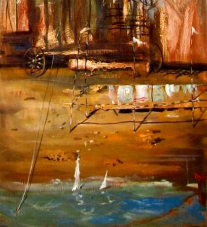 “Old mill” Canvas Oil paint Surrealism Landscape painting 2012 - photo 4
