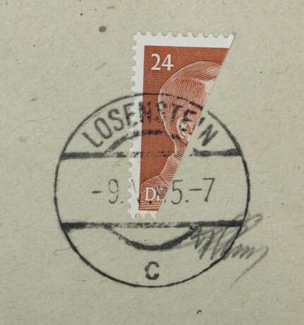 Briefumschlag 7.9.1945 DIN lang mit gerahmtem Fenster, rechts oben mit halbierter Provisoriumsmarke - фото 2