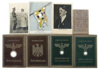 Konvolut Papier 3. Reich 4x Deutsches Reich Arbeitsbücher, 2x davon für Ausländer