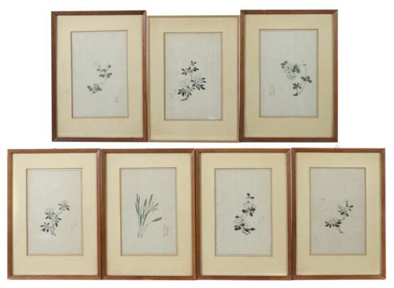 7 florale Holzschnitte Japan, 20. Jh. - Foto 1