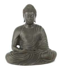Figur des Buddha Amitabha Kambodscha/Laos, Bronze bräunlich patiniert