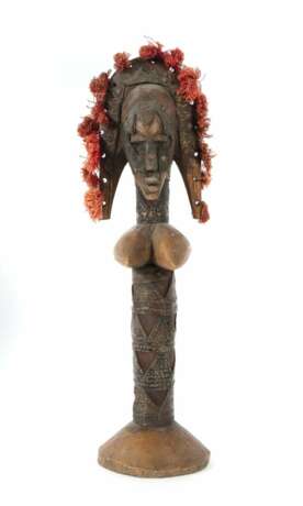 Bambara Fruchtbarkeitspuppe Westafrika/Mali, weibliche Bamana-Holzfigur auf konischem Stand - Foto 1