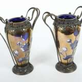 Jugendstil-Vasenpaar um 1900,  blaues Glas - Foto 3