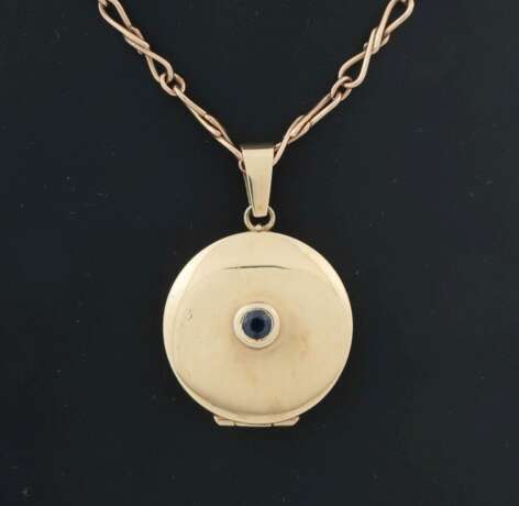 Medaillonkette Gelbgold/Roségold 585, rundes Medaillon mittig besetzt mit einem rundfacettierten Saphir - фото 2