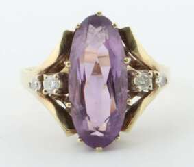 Vintage-Amethystring mit Diamanten 1970er Jahre, Gelbgold 585