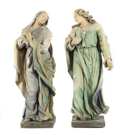 Bildschnitzer des 19. Jh. Paar trauernde Figuren: ''Maria'' und ''Johannes'', Holz geschnitzt - photo 1