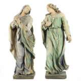 Bildschnitzer des 19. Jh. Paar trauernde Figuren: ''Maria'' und ''Johannes'', Holz geschnitzt - photo 1